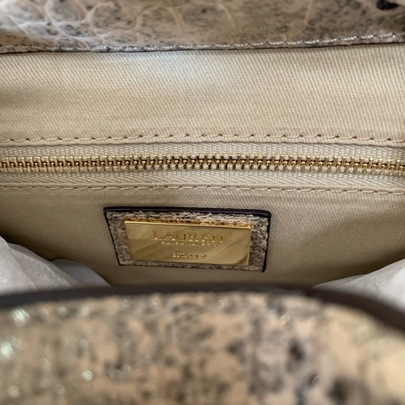 RALPH LAUREN Backpack Olive Bronze Tan Croc Embossed Leather Preppy Bag - Picture 11 of 11